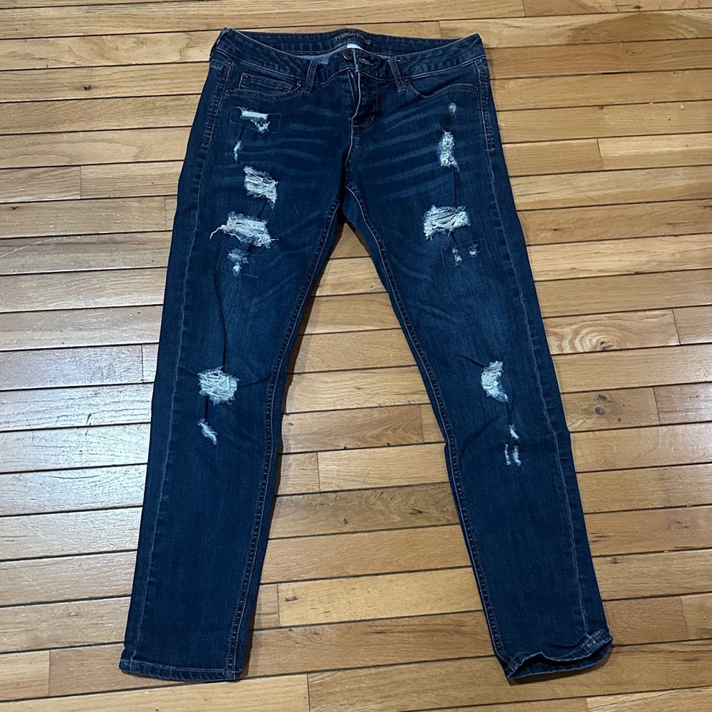 Maurices Dark Blue Distressed Skinny Jeans
